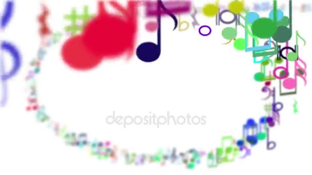 Abstrakter Hintergrund mit bunten Musiknoten. — Stockvideo