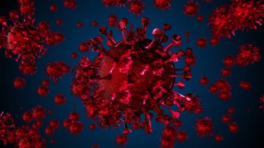 Coronavirus COVID-19 Uyarı SOS. Pandemik virüs sağlık riski, bağışıklık bilimi, virüs bilimi, salgın hastalık konsepti. Mikroskop virüs arkaplanı.