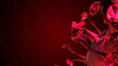 Coronavirus COVID-19 Uyarı SOS. Pandemik virüs sağlık riski, bağışıklık bilimi, virüs bilimi, salgın hastalık konsepti. Mikroskop virüs arkaplanı.