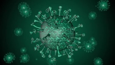 Coronavirus Covid-19 Alarm Sis. Pandemik virüs sağlık riski, bağışıklık bilimi, virüs bilimi, salgın hastalık konsepti. 3d hazırlayıcı mikroskop virüsü arkaplan dikişsiz döngü.