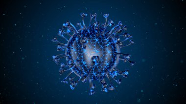 Corona COVID-19 Uyarı SOS. Pandemik bakteri patojen sağlık riski, bağışıklık bilimi, viroloji, epidemiyoloji konsepti. Mikroskop virüs hücresi. 3B illüstrasyon