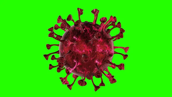 Corona COVID-19 Alert SOS on green screen. Pandemic bacteria pathogen medical health risk, immunology, virology, epidemiology concept. Microscope virus cell. 3D illustration