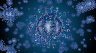 Mikroskop virüs hücresi. Pandemik bakteri patojen sağlık riski, Corona COVID-19 Alarm SOS, immünoloji, viroloji, epidemiyoloji konsepti. 3 boyutlu canlandırma döngüsü canlandırması.