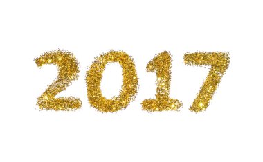 Beyaz arka plan, yeni yıl sembolü, simge tasarımınız için rakamlar 2017 of altın glitter.