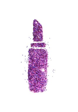 Mor glitter pırıltı beyaz zemin üzerine ruj ya da dudak merhem. Moda baskılar, Web siteleri, dergiler, reklam vb için kullanılabilir.