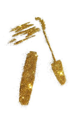 Rimel ve altın glitter darbeleri beyaz zemin üzerine ışıltı. Moda baskılar, Web siteleri, dergi vb için kullanılabilir.