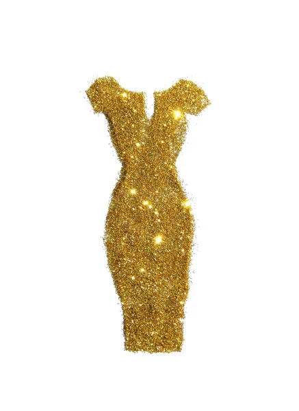 Vestido de bainha de brilho dourado no fundo branco — Fotografia de Stock