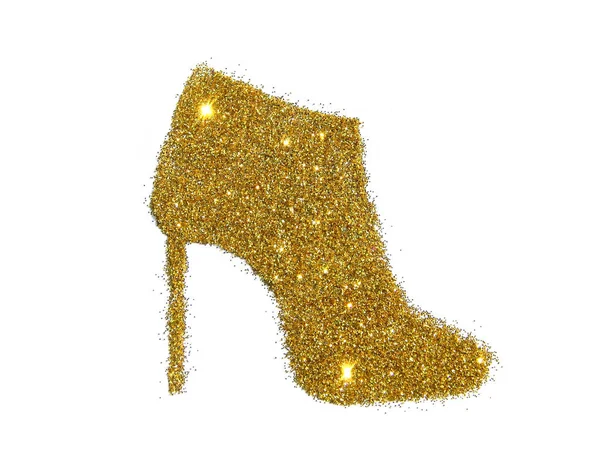 Ankle boot on high heel of golden glitter sparkle on white background — Stock Photo, Image