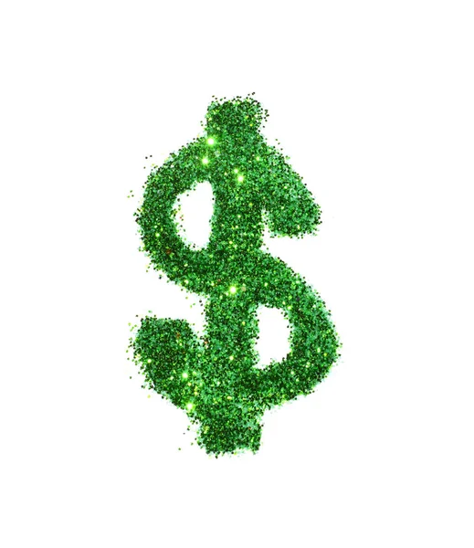 Znak dolaru ze zelené třpytky na bílém pozadí — Stock fotografie