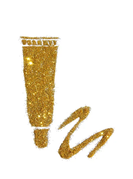 Buis room of andere cosmetica van gouden glitter schittering op witte achtergrond. Kan worden gebruikt voor mode edities, websites, tijdschriften, reclame enz. — Stockfoto