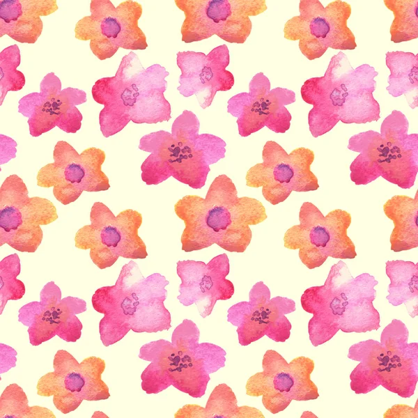 Aquarell bunte Blumen, handgezeichnete Illustration, nahtloses Muster — Stockfoto