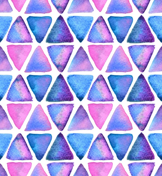 Acuarela triángulos púrpura, ilustración dibujada a mano, patrón sin costuras —  Fotos de Stock