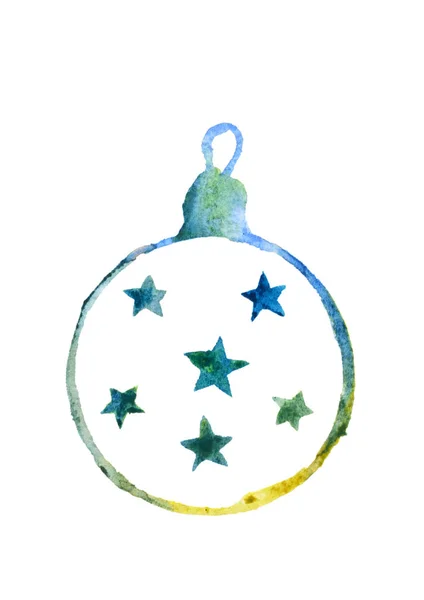 Akvarelu vánoční koule s hvězdou, ručně kreslené ilustrace, slavnostní dekorační prvek, ikona — Stock fotografie