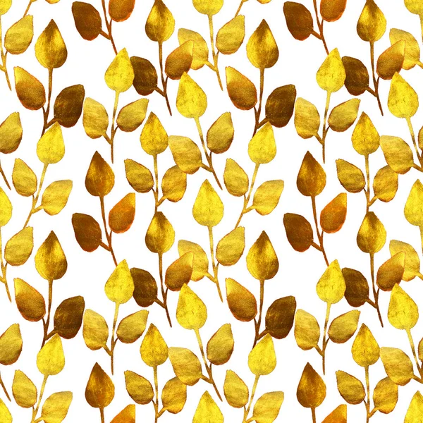 Seamless pattern with hand-painted golden branches with leaves — Stock Photo, Image