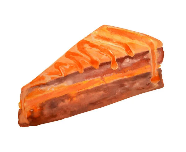 Gâteau aquarelle chocolat-orange sur fond blanc — Photo