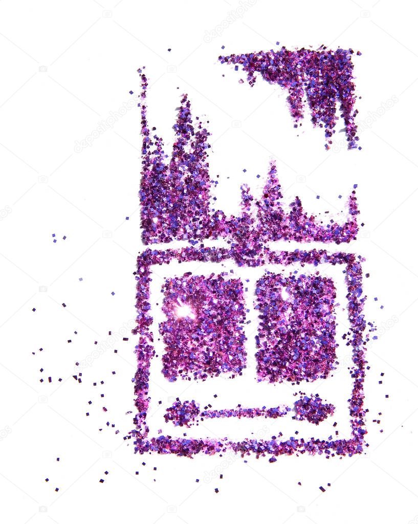 Eye shadows of purple glitter sparkle on white background. Can be used for fashion editions, websites, magazines etc.