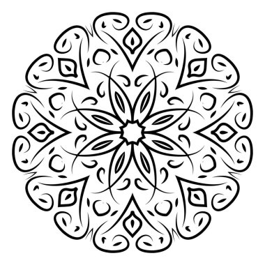 Dekoratif süs öğesi. Beyaz arka planda siyah mandala. Vektör çizim