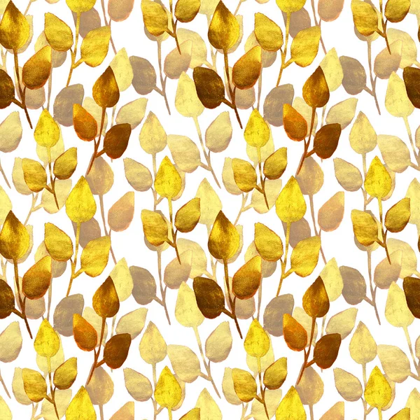 Seamless pattern with hand-painted golden branches with leaves — Stock Photo, Image