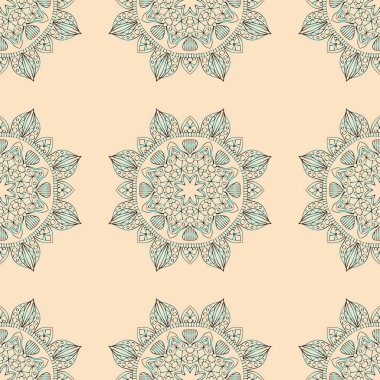 Açık pembe renkli üzerinde mavi güzel mandalalar ile Seamless modeli. Vektör arka plan