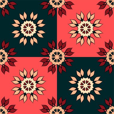 Vintage renkler güzel mandalalar ile Seamless modeli. Vektör arka plan