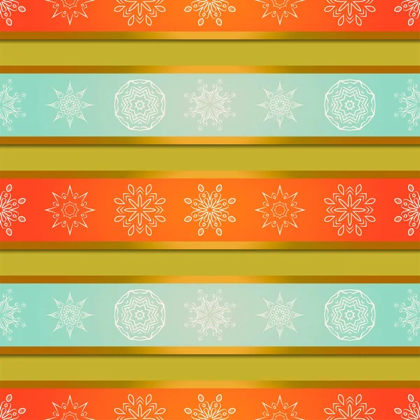 Fond de Noël avec des rayures vives et mandalas flocons de neige. Fond vectoriel — Image vectorielle