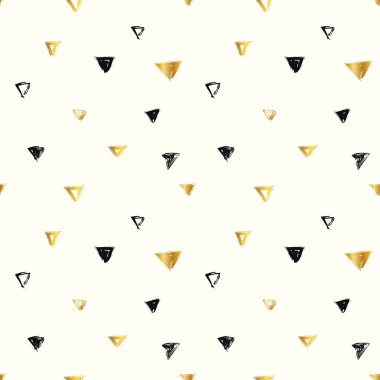Siyah ve altın el ile Seamless Modeli üçgen grunge tarzı çizilmiş. Vektör çizim