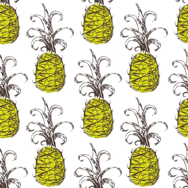 Nahtloses Muster mit Ananas, bemalt mit Aquarell-Grunge-Pinseln. Vektorillustration, Skizze — Stockvektor