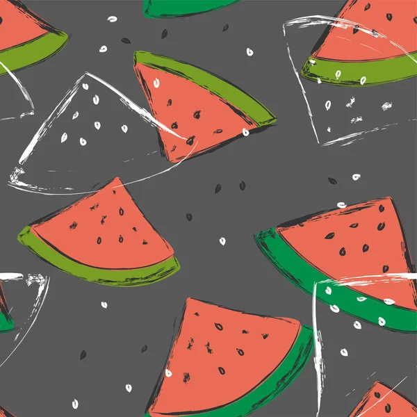 Nahtloses Muster mit handgezeichneten niedlichen Wassermelonen. Vektorillustration — Stockvektor