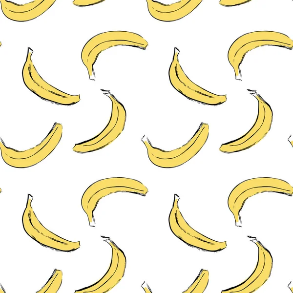 귀여운 바나나와 함께 완벽 한 패턴 수채화 그런 지 브러쉬 페인트. 벡터 스케치 그림 — 스톡 벡터