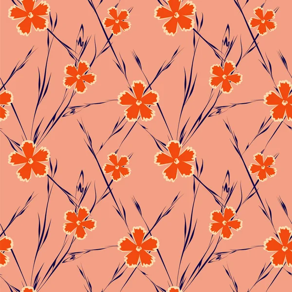 小さな赤い花を持つシームレス パターン。ベクトル図 — ストックベクタ
