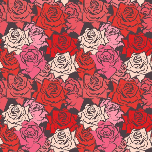 Padrão sem costura com mão desenhada rosas em belas cores modernas. Ilustração vetorial — Vetor de Stock