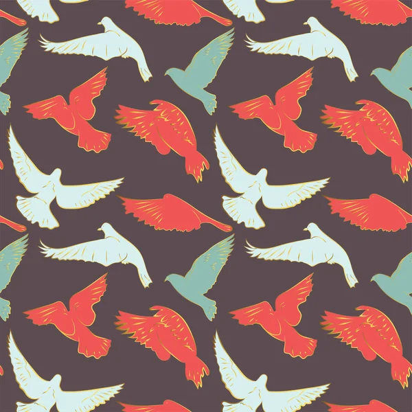 Nahtloses Muster mit fliegenden Vögeln in schönen Farben, Vektorillustration für Ihr Design — Stockvektor