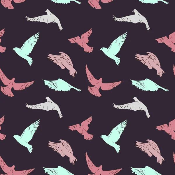 Patrón sin costuras con aves voladoras en hermosos colores, ilustración vectorial para su diseño — Archivo Imágenes Vectoriales