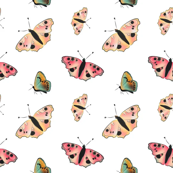 白い背景の上に明るい色で美しい蝶とのシームレスなパターン。あなたのデザインのベクトル図. — ストックベクタ