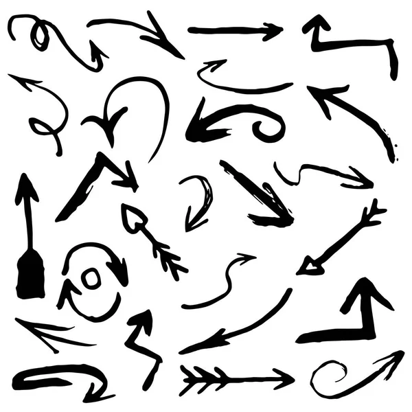 Set con diferentes flechas de acuarela negra. Ilustración dibujada a mano, elementos vectoriales — Archivo Imágenes Vectoriales