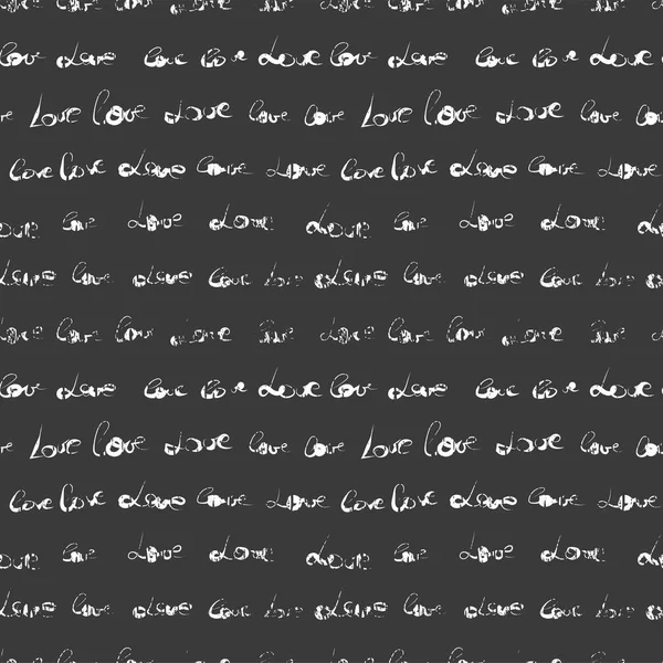 Безшовний візерунок з написаними руками білими словами Любов на темно-сірому тлі в гранжевому стилі. Векторні ілюстрації — стоковий вектор