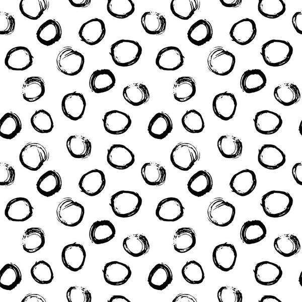 Patrón sin costura con círculos de acuarela negro dibujado a mano. Ilustración vectorial — Archivo Imágenes Vectoriales