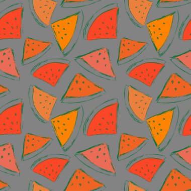 Elle çizilmiş şirin karpuz ile Seamless modeli. Vektör çizim