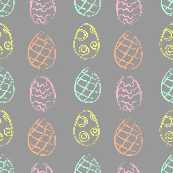 Pola mulus dengan telur Paskah berwarna-warni pada latar belakang abu-abu. Ilustrasi vektor - Stok Vektor
