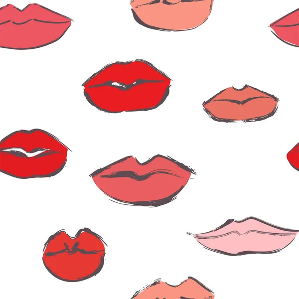 Patrón sin costuras con labios rojos y rosados sobre fondo blanco. Ilustración vectorial — Vector de stock