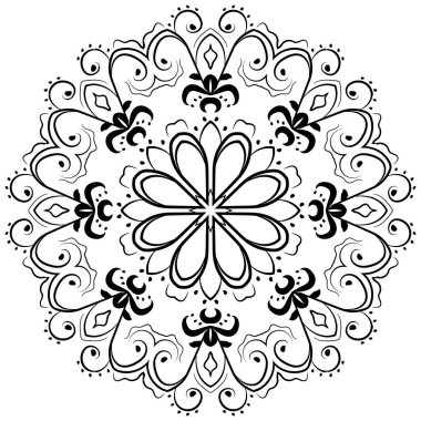 Beyaz arka planda siyah mandala. Tasarımınız için vektör süsleme