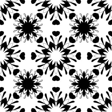 Siyah ve beyaz renklerde mandalalar ile Seamless modeli. Vektör arka plan.