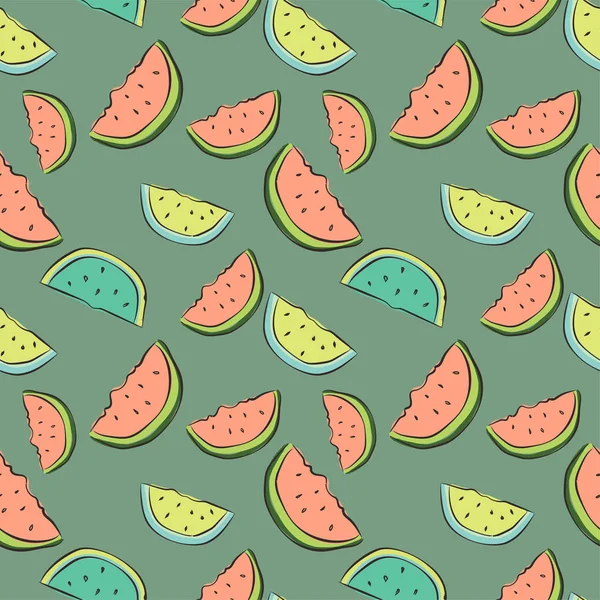Seamless pattern with cute slices of watermelon, vector illustration. — Stock Vector