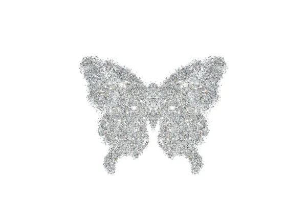 Vlinder van zilver glitter op witte achtergrond, pictogram voor uw ontwerp — Stockfoto