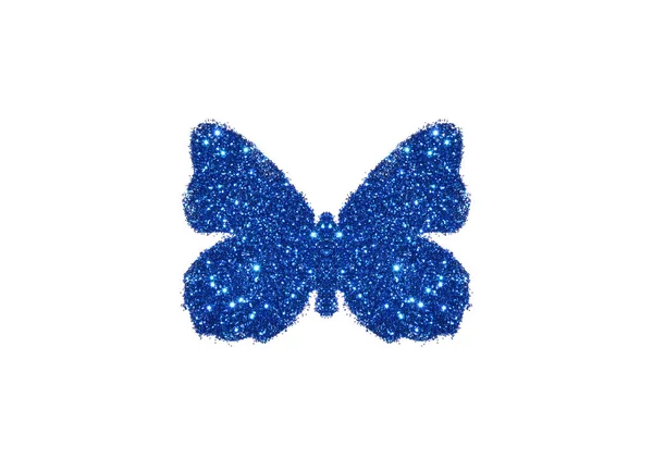 Vlinder blauw glitter op witte achtergrond, pictogram voor uw ontwerp — Stockfoto