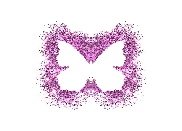 Schmetterling aus lila Glitzern auf weißem Hintergrund, Symbol für Ihr Design — Stockfoto