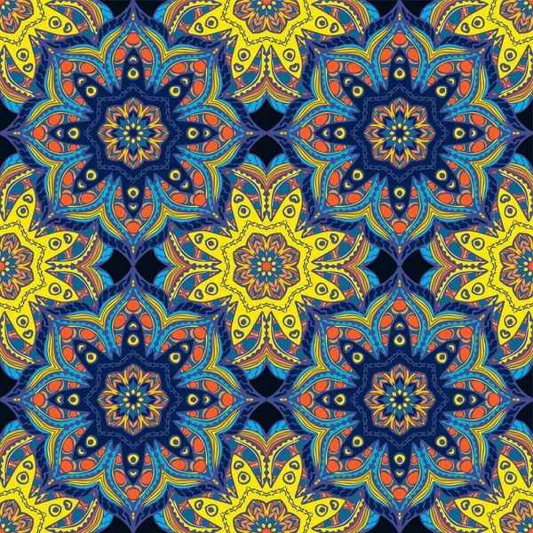 Modèle sans couture avec mandalas dans de belles couleurs pour votre conception. Ornements vectoriels, fond — Image vectorielle