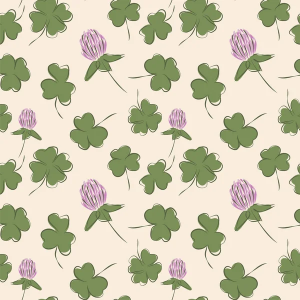 Clover bloemen en bladeren, vectorillustratie, naadloze patroon — Stockvector