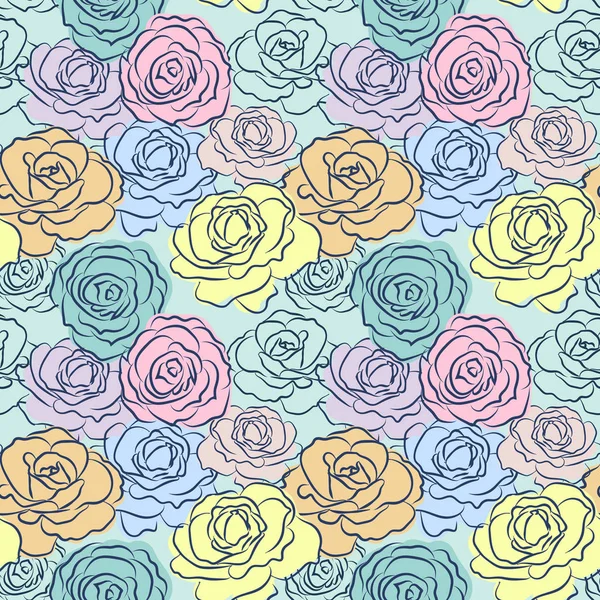Hand drawn beautiful roses, vector illustration. Seamless pattern for prints, textile, wrapping paper etc — Stock Vector