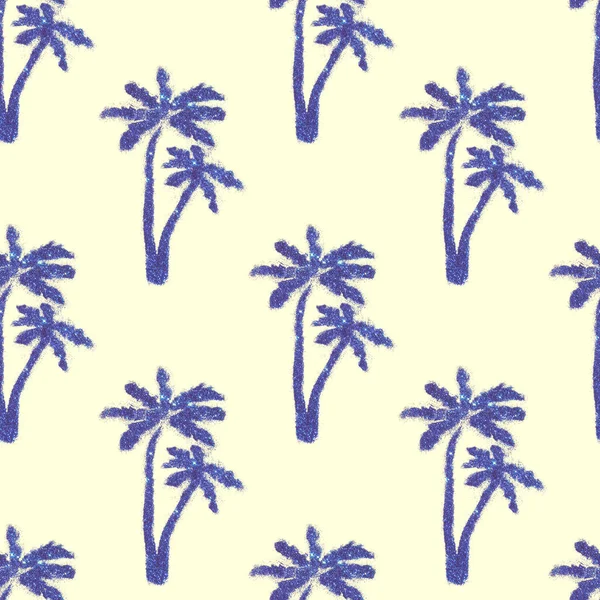 Nahtloses Muster mit Palmen aus blauem Glitzer für Ihr Design — Stockfoto